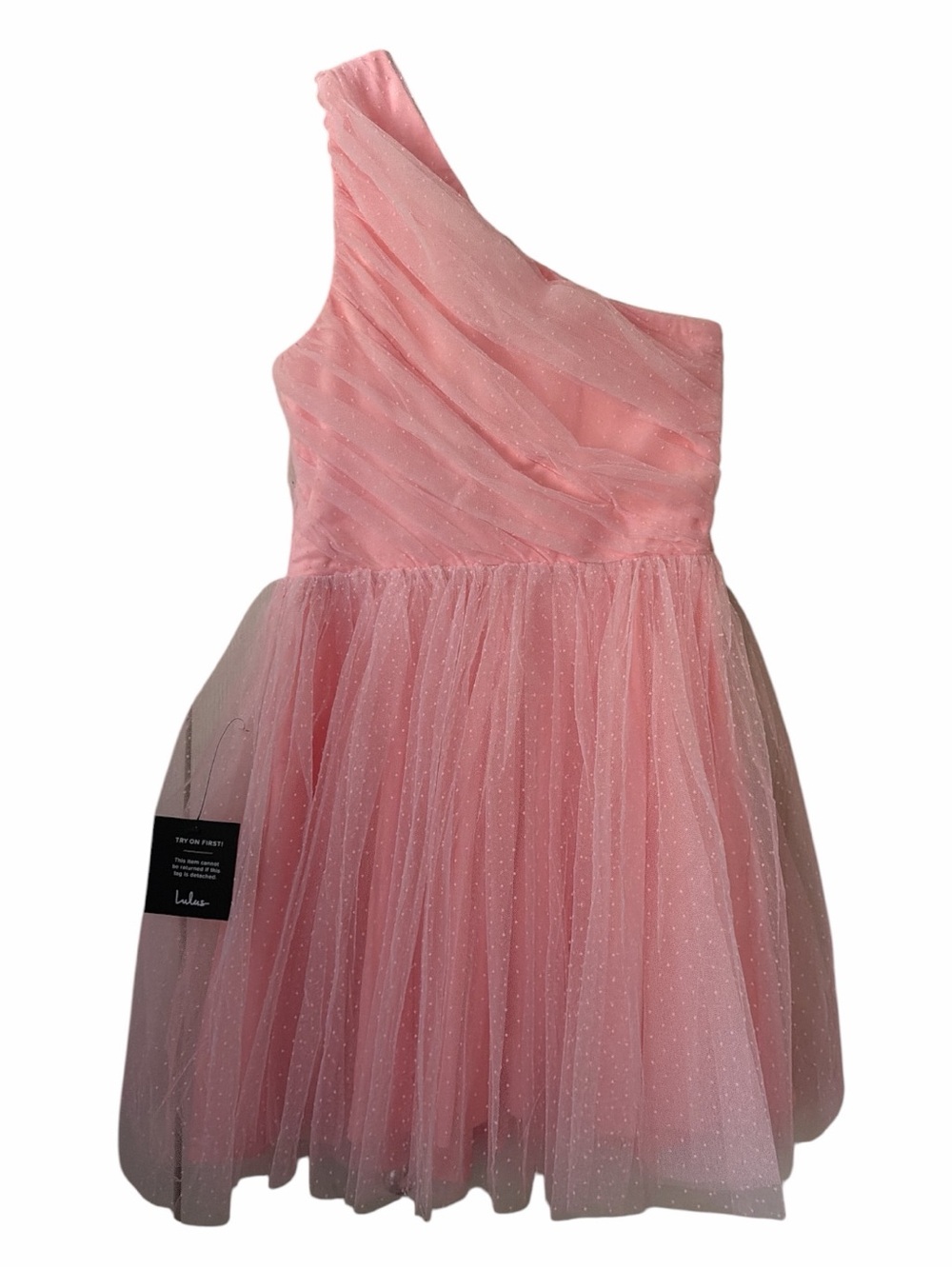 Lulus Homecoming One Shoulder Mini Dress Light Pink Swiss Dot Women’s Small NWT - Picture 6 of 8